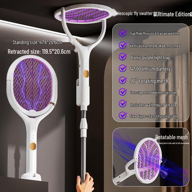 2026 Telescopic Electric Mosquito Swatter: Powerful Shock, Automatic Mosquito Lure & Repel for Home Use