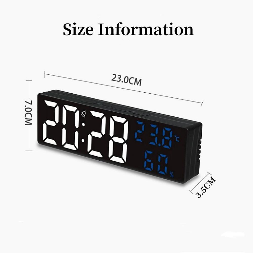 USB-betriebene große digitale Wanduhr TEMP Luftfeuchtigkeit Datum Nachtmodus Helligkeitsdimmung Schlummerfunktion 12/24H LED-Wecker für den Schreibtisch