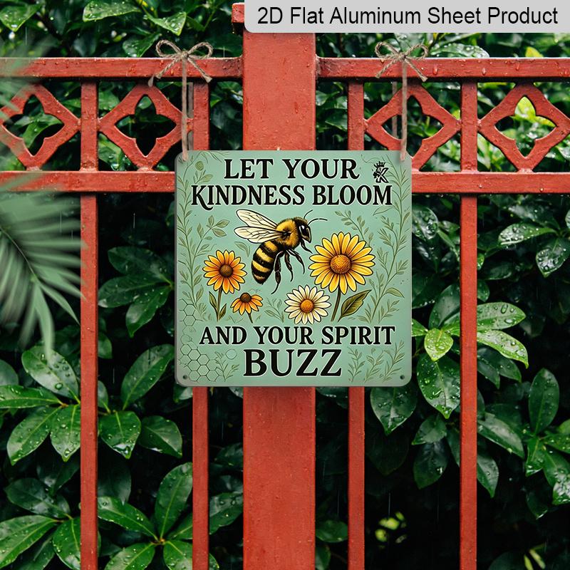 2D Flat, 1pc Vintage Metal Aluminum Plaque - Let Your Kindness Bloom Quote and Sunflower Garden Decoration, Country Style Can Be Hung On Wall Plate