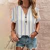 Fashion Womens Loose Summer Printing V Neck Button Button Short Sleeve Casual Tops