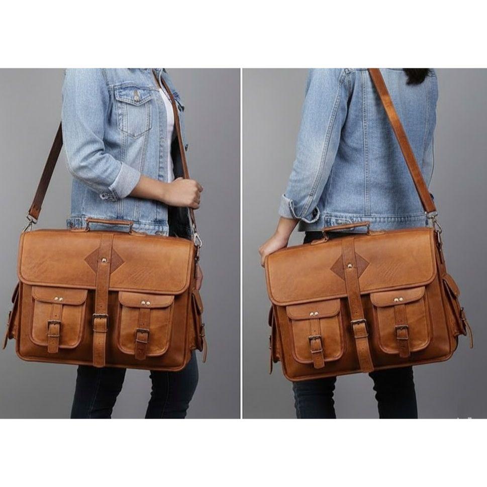 Brun handgjord läderväska för män Laptop Snygg mångsidig herr Brun läderportföljväska för män Laptopväska i läder