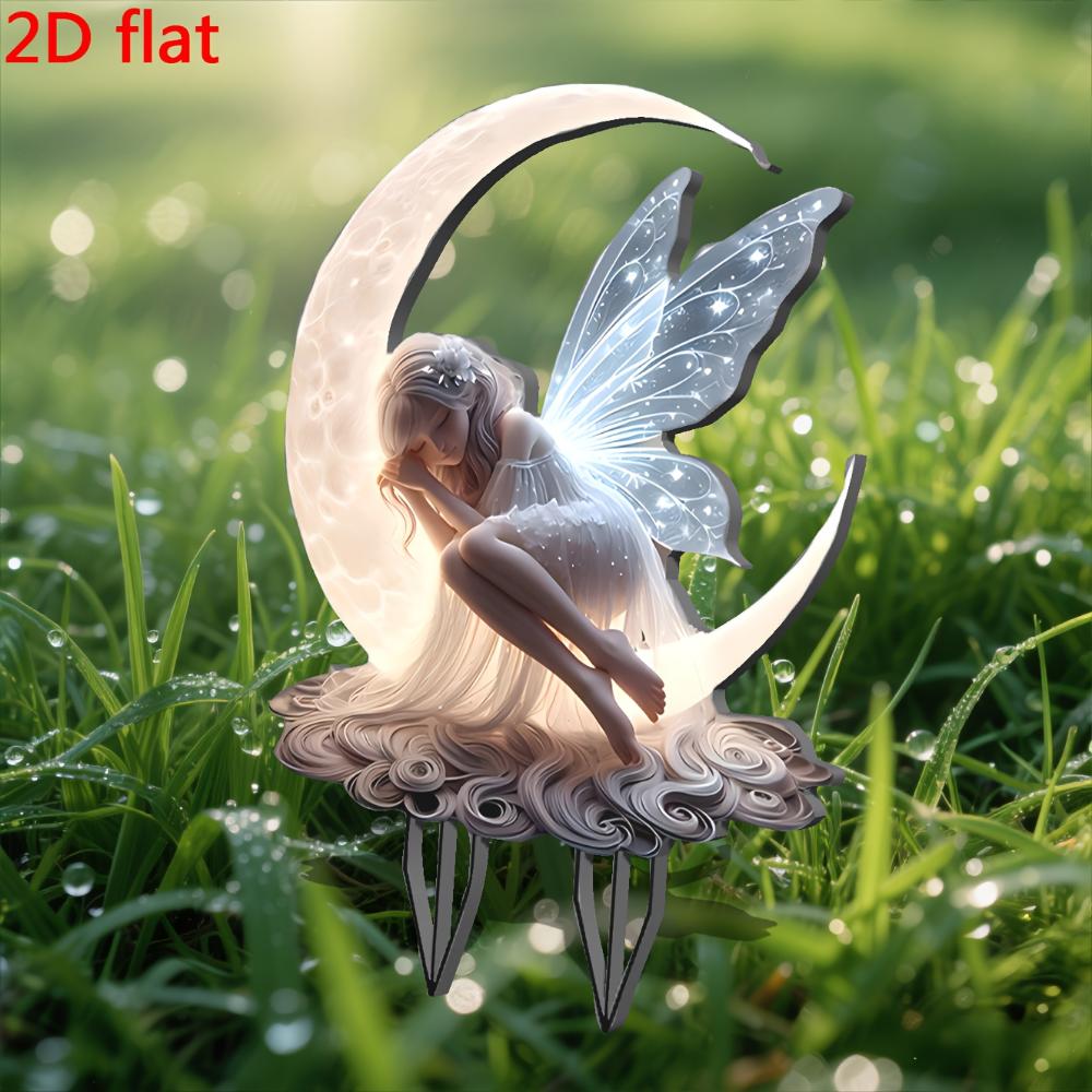 Moonlight Fairy, 2D Flat, Acrylic, Garden Pile Signage, Suitable for Courtyard, Lawn, Holiday Party Decoration, Garden, Christmas, Gifts