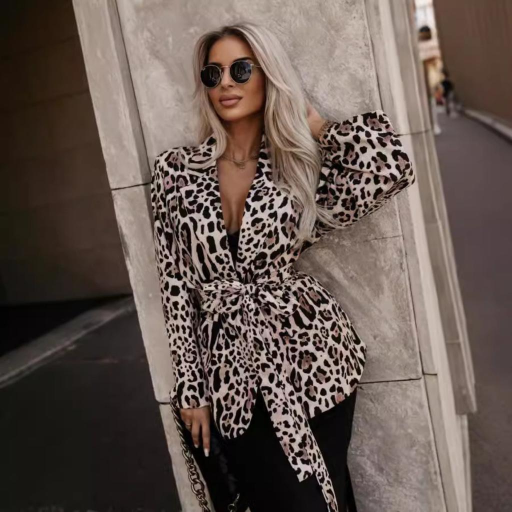 Sacou Casual Nou cu Imprimeu Toamnă Iarnă, Top Outerwear pentru Femei Stil European American pentru Moda Transfrontalieră