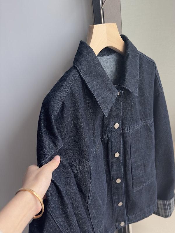 2026 Spring Retro Color Block Patchwork Denim Jacket - Women's Slim-Fit Casual Lapel Short Coat