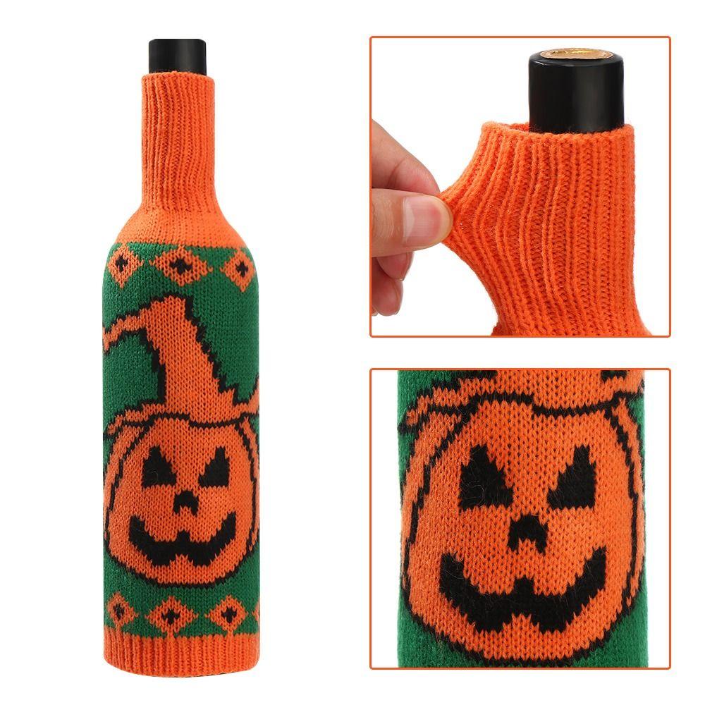 Exquisite Knitted Halloween Wine Bottle Cover Reusable Elastic Wine Bottle Sleeve Pumpkin Champagne Bottle Bag Table Decor