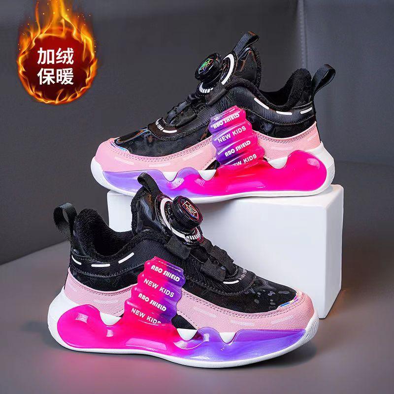 

Brand boys shoes 2025 autumn and winter new leather waterproof rotating button children s sports shoes medium and older children s net shoes 39