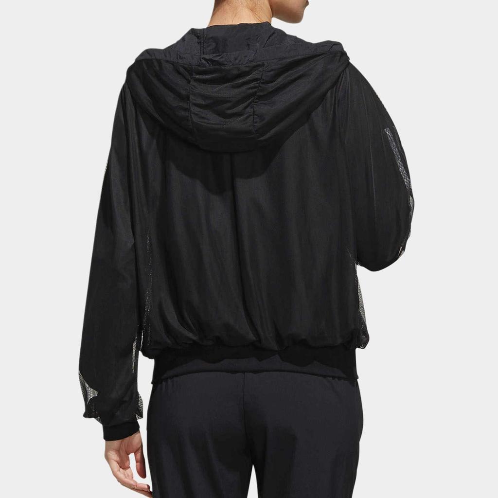 Adidas Windbreaker Hooded Casual Sports Jacket Women Outerwear Black FK3522