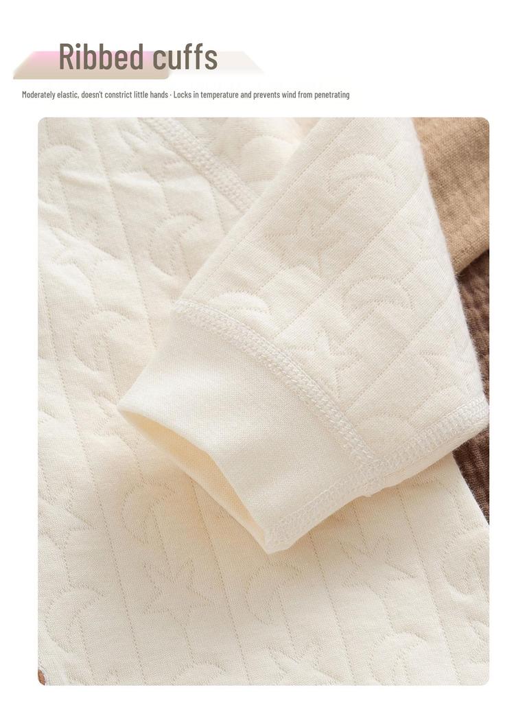 Infant Quilted Cotton Romper: Autumn-Winter, Warm Three-Layer Design, Size 90, Stylish & Cozy