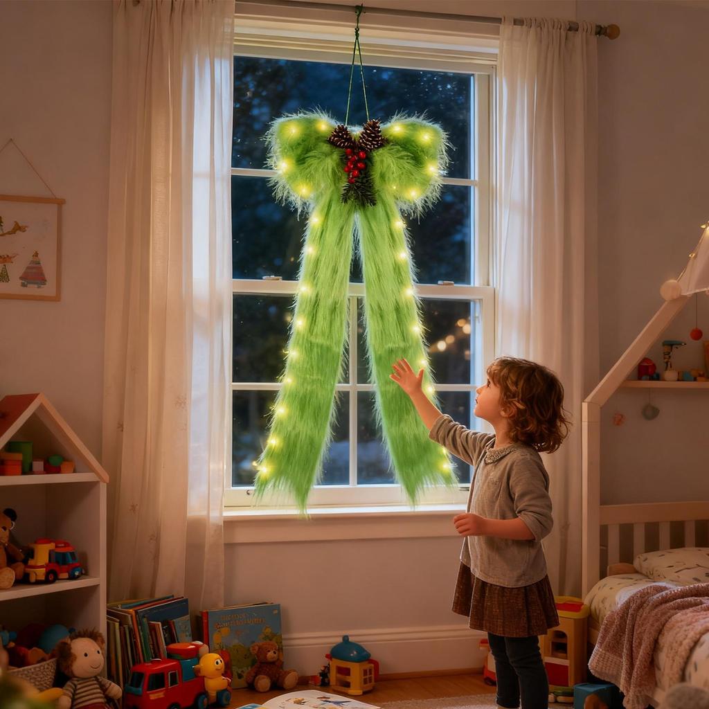 Christmas Luminous Bow LED Lights Green Flexible Ribbon Decor Christmas Tree Decoration Christmas Gift Bows For Wedding Party