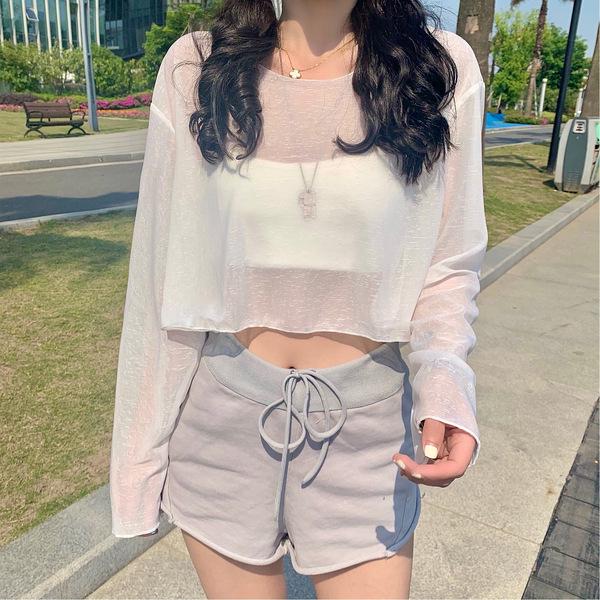 

Women s Sun Protection Hollow-Out Cropped Cardigan Pullover Shawl - High Waist, Slightly See-Through, 2025 Summer Edition Small белый