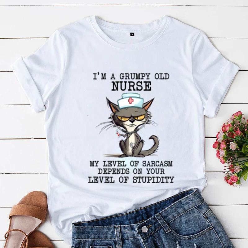 Sommer Kurzarm T-Shirt bedruckt mit Schwarzer Katze Gartenarbeit Lässig Lockeres Oberteil, Modische Reine Baumwoll-T-Shirts Damen