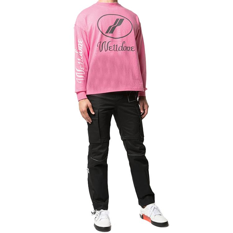 WE11DONE Classic Large Logo Loose Fit Round Neck Printed Long Sleeve T-Shirt Unisex Tops Pink WD-TP4-20-712-U-PK
