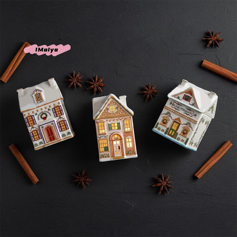 Mini Christmas Gingerbread House Spice Jar Set Holiday Village Festive Kitchen Decor with Countertop Christmas Candle