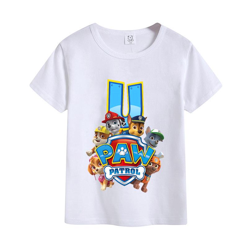 Paw Patrols Letter AZ TShirt White Cartoon Chase Skye Short Sleeve Tops Cute Rubble Zuma Summer Casual Clothes Birthday Gifts