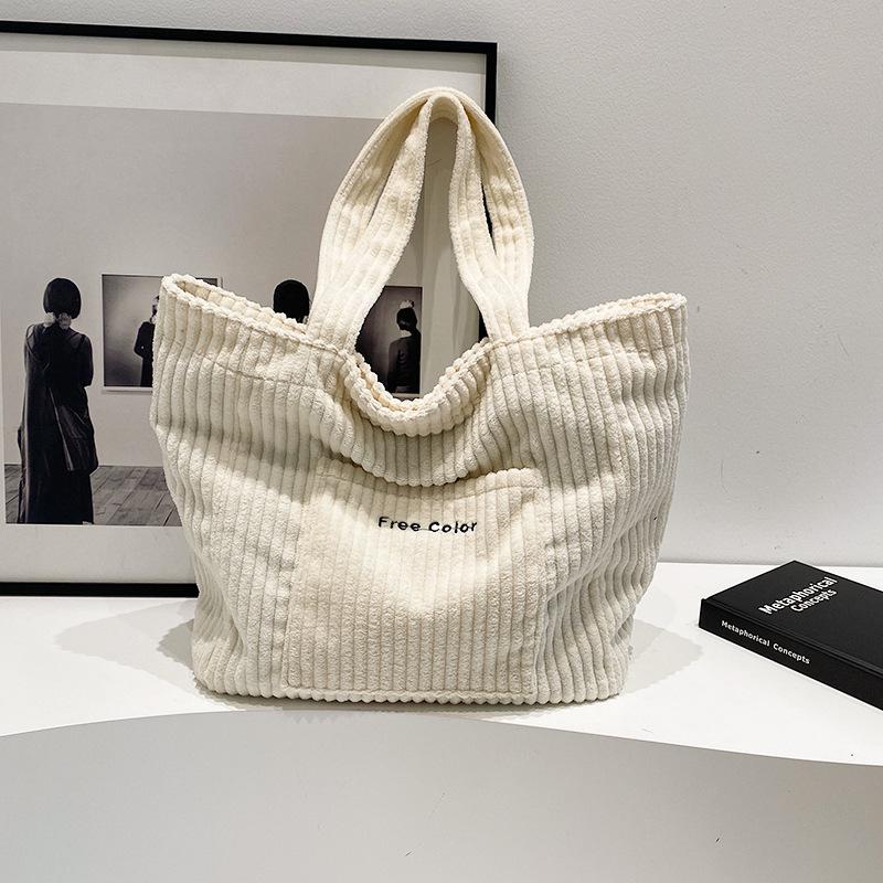 Retro Velvet Shoulder Bag Women'S Versatile Casual Corduroy Portable Large-Capacity Tote Bag Fashionable Commuter Bag