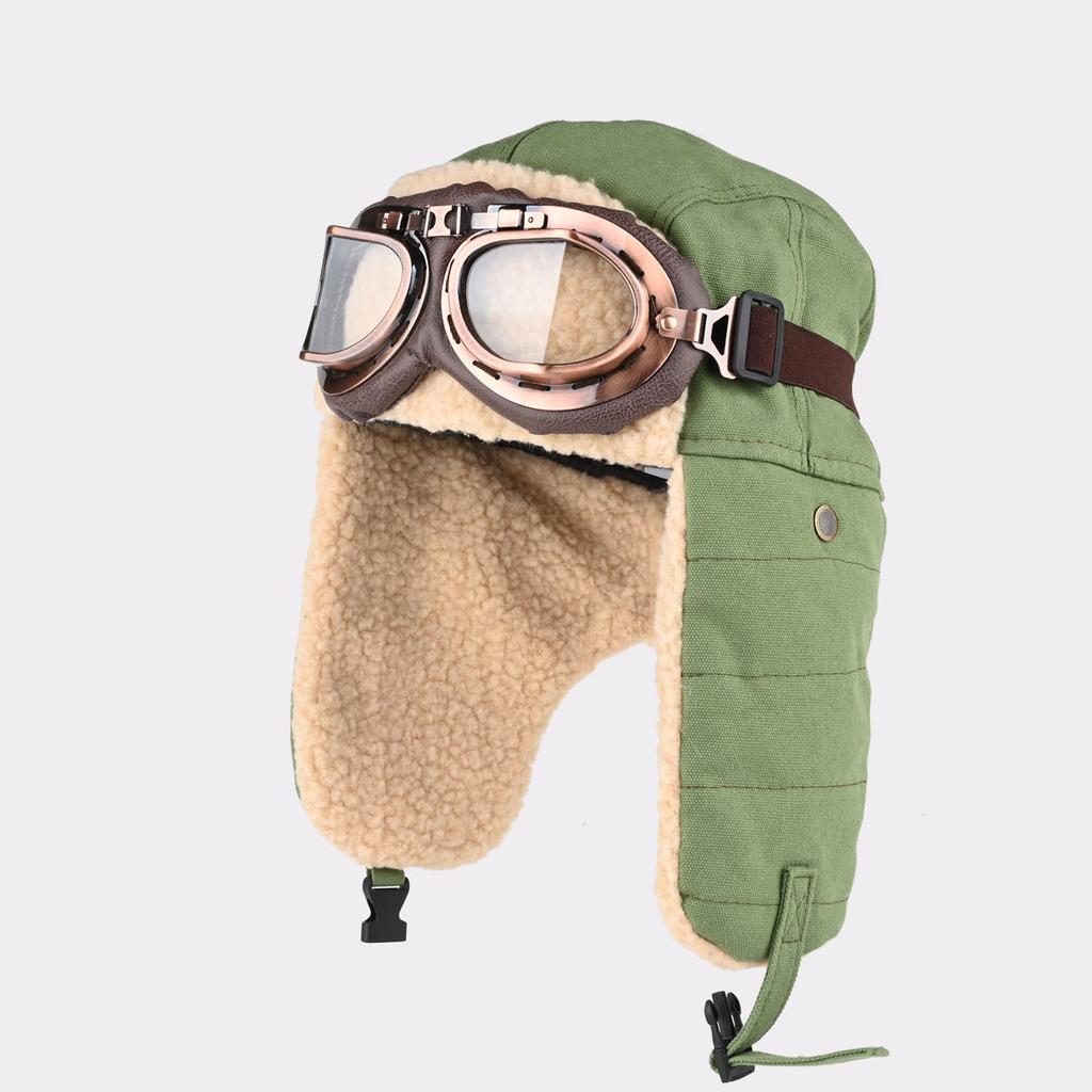 Retro pilot hat men's and women's winter ear protection warm hat outdoor glasses locomotive thickened cotton hat