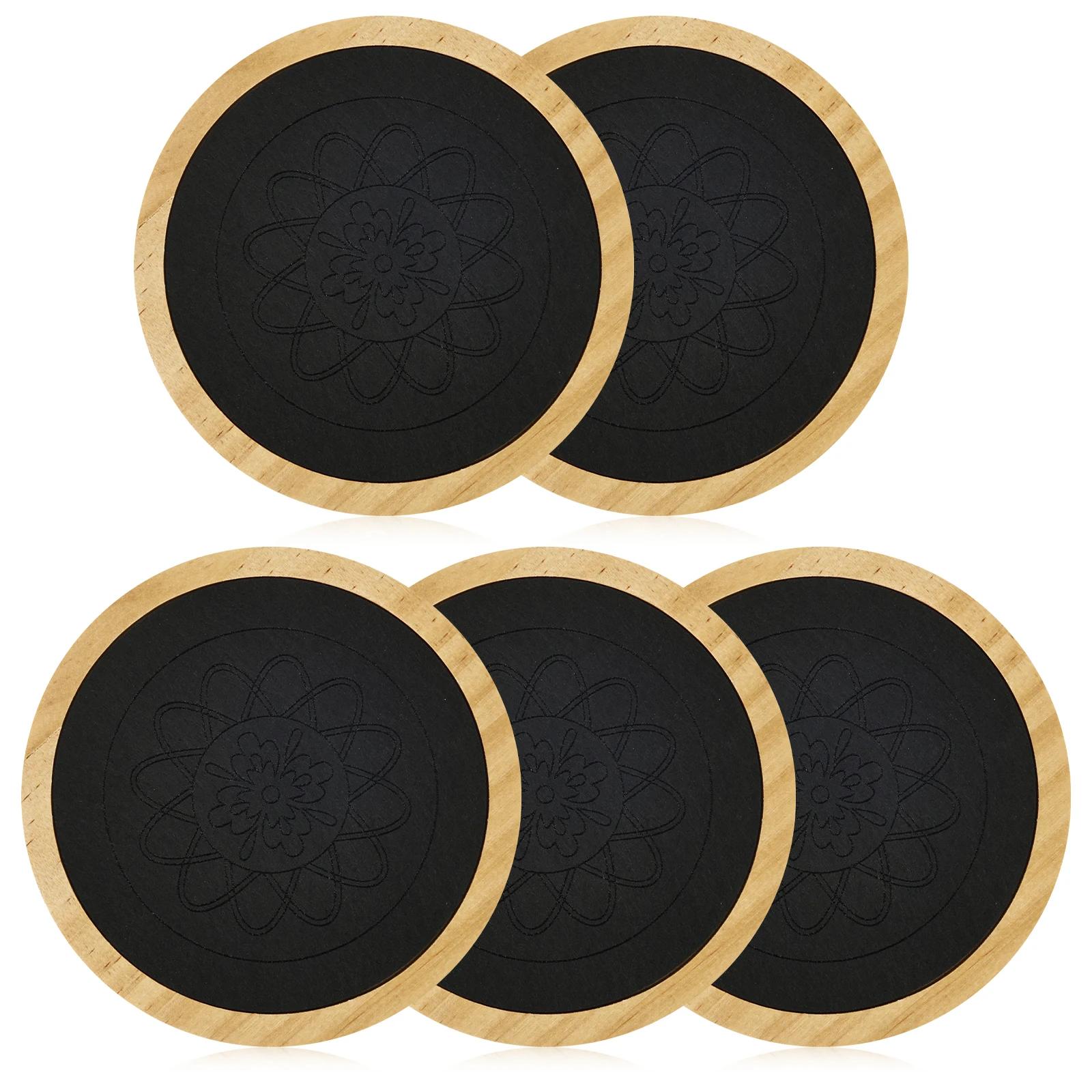 

5Pcs Round Wood Cup Mat with Absorbent Felt Drinking Coasters Non-slip Protection Circular Wood Cup Holder for Hot Cold Beverage