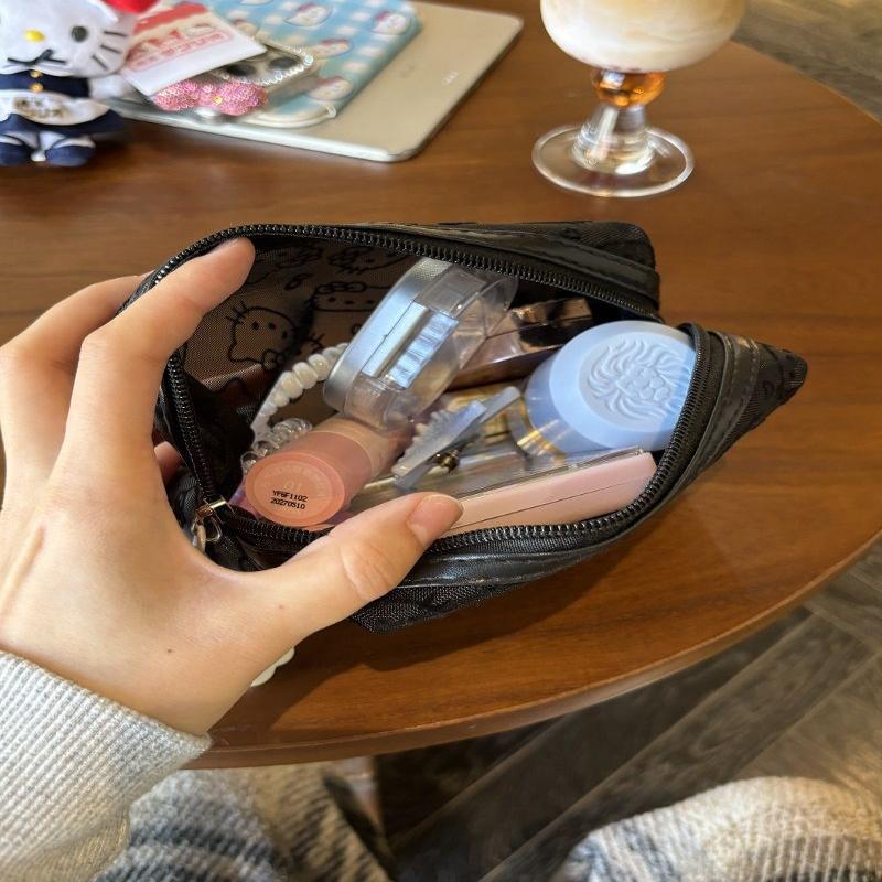 Black Mesh Hello Kitty Makeup Bag Portable Cosmetic Pouch Durable Organizer For Travel