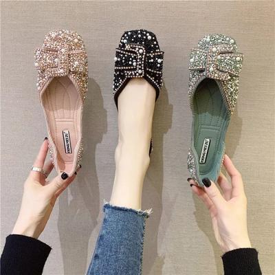 Sapatos femininos de verão com decoração de pérolas, boca rasa, cobertura para pés, cabeça quadrada, sola plana, sapatos simples, elegantes e confortáveis