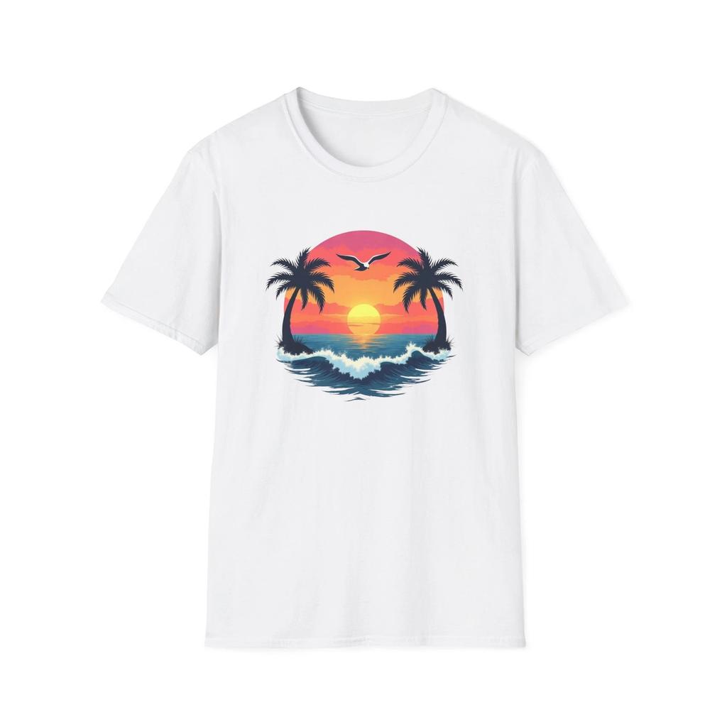 Tropical Sunset Palm Trees T-Shirt | Beach Wave Sun Scene