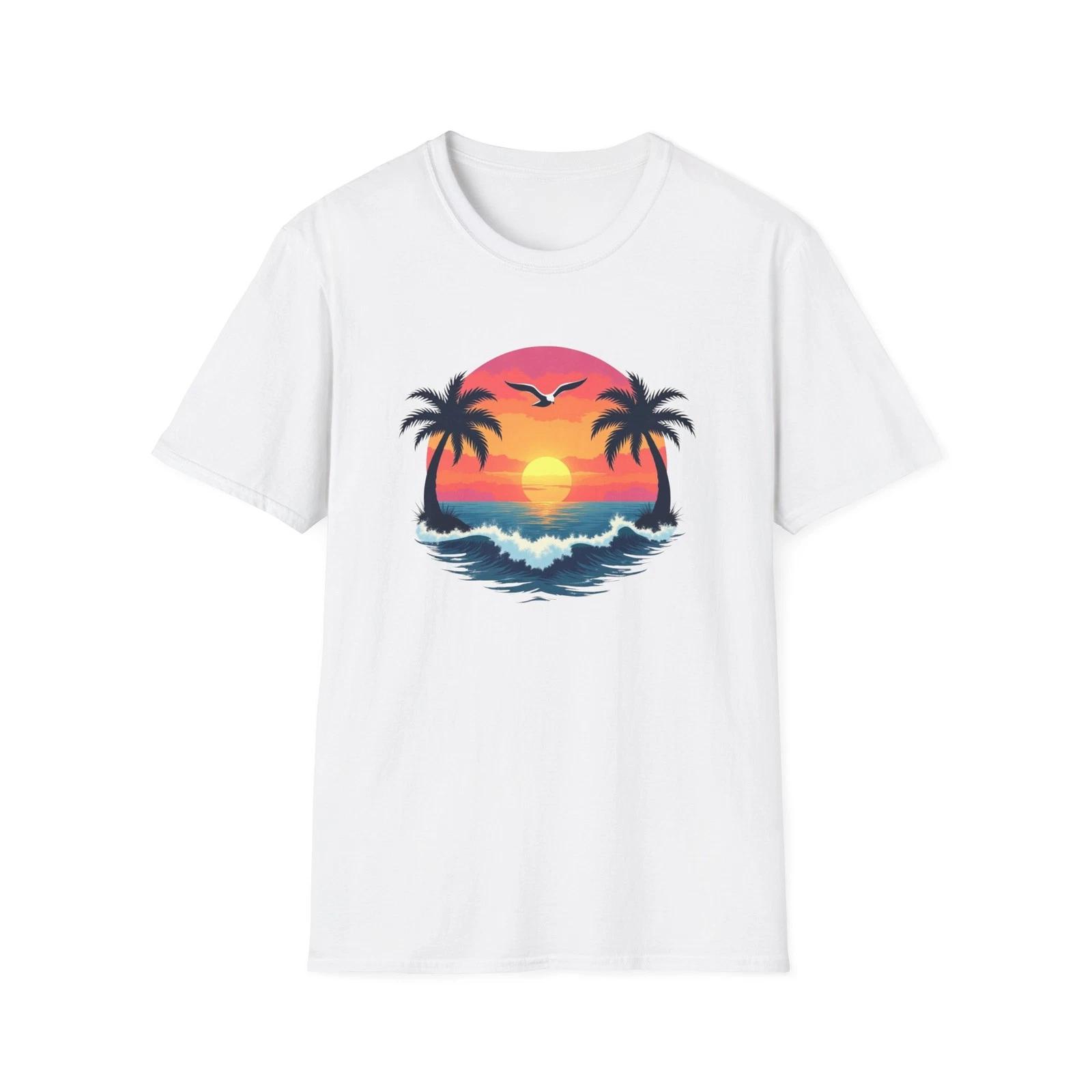 Tropical Sunset Palm Trees T-Shirt | Beach Wave Sun Scene S