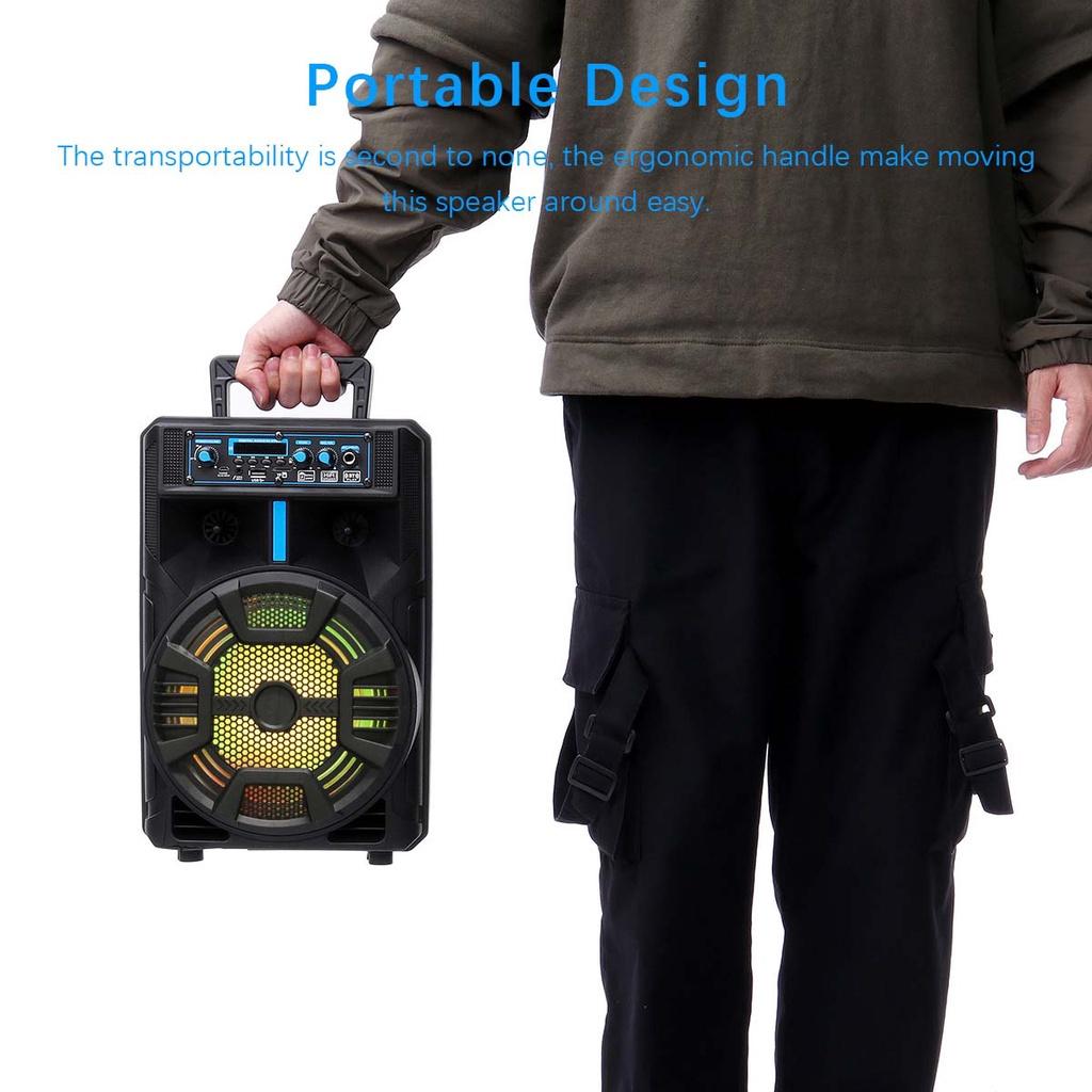 outdoor portable trolley wireless bluetooth speaker 8 inches high power subwoofer square dance KTV with AUX USB FM functio 15W