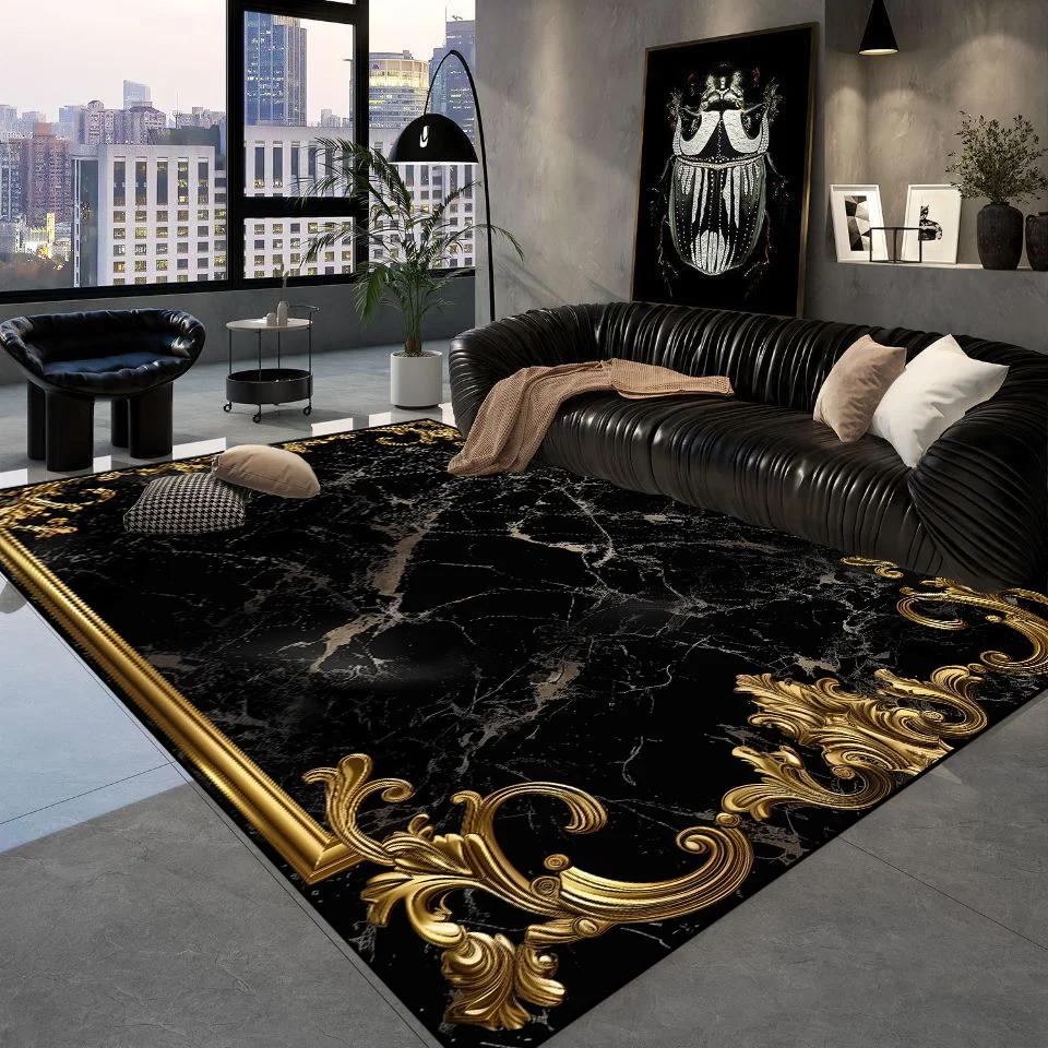 Luxusní černé zlaté koberce Retro evropský koberec do obývacího pokoje Hotelová hala Pohovková zóna Podložka na podlahu Chodba Pokoj Vchod Velké koberce