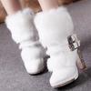 Fur Women Boots Female Thick with High Heel Fur Rhinestone Women's Boots Snow Boots Lady High Heels