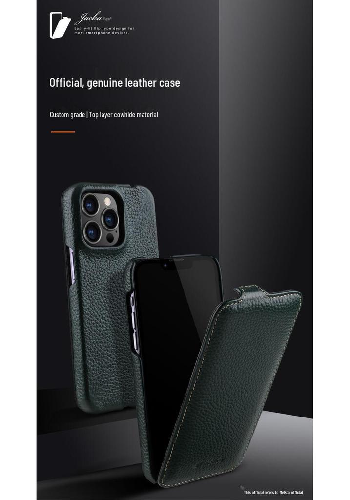 Genuine Leather Flip Cover for Apple iPhone 15 Pro Max, 14 Pro, 13, and 12 Plus