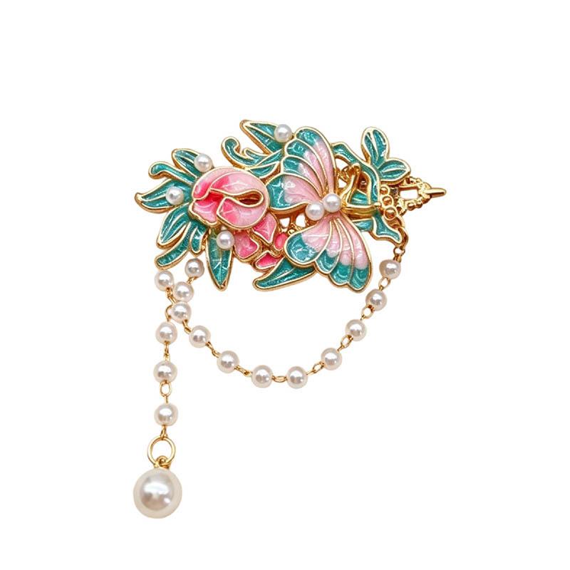 Elegant Chinese Butterfly Flower Tassel Hair Clip for Hanfu & Qipao