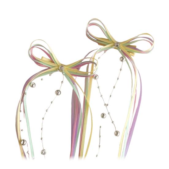 Hairpin Multi-Layer Satin Ribbon Bow Beads Long Tassel Hair Clip Ballet Style Stable жёлтый