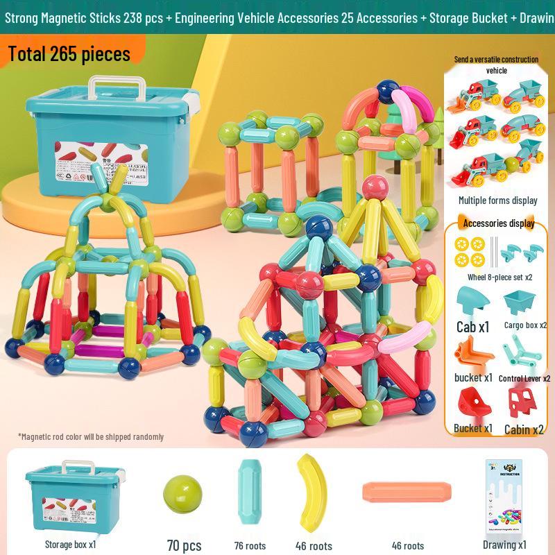 3D Magnetic Rod Building Blocks for Kids - Strong Magnet Puzzle Toy for Boys