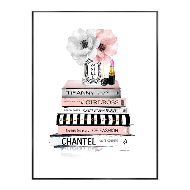Fashion Woman Perfume Poster Prints Pictures Pink Flower Sexy Lip Make Up Girls Wall Art Canvas Paintings for Nordic Room Decor