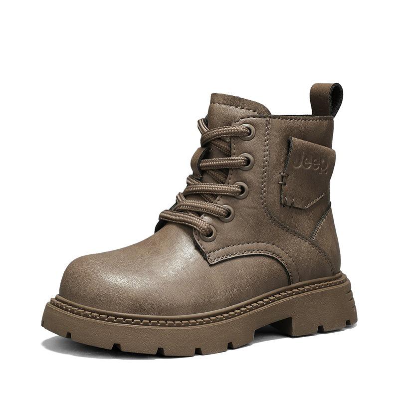 

Kids Jeep Martin Boots: 2025 Fall Non-Slip Leather Short Boots for Boys & Girls 30 хакі