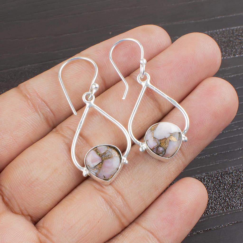 Rosa Opal Kupfer Edelstein Ohrringe Schmuck, 925 Massiv Sterlingsilber Ohrringe, Handgefertigter Opal Schmuck für Hochzeitsgeschenk