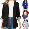Women Suit Coat Lapel Roll-up Long Sleeve Solid Color Suit Jacket Single Button Loose Fit Spring Autumn Business Outerwear