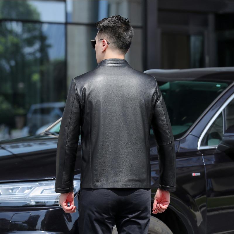Autumn Genuine Leather Jacket Men's First Layer Cowhide Jacket Stand Collar Jacket Business Casual Men's Motorcycle Jacket