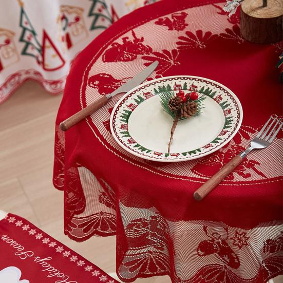 Ubrus Červená Krajka Santa Claus Ubrus Odolný proti Vráskám Kulatý Stůl