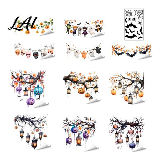 Funny Cat Bat Decals Halloween Static Cling Window Stickers Cute Ghost Pumpkin Glass Holiday Party Decorations Decals Removable Adhesive-Free