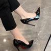 High Heels Women's Slim Heels New Stunning and Sexy Wedding Shoes Black Patent Pointed Single Shoes High Heels