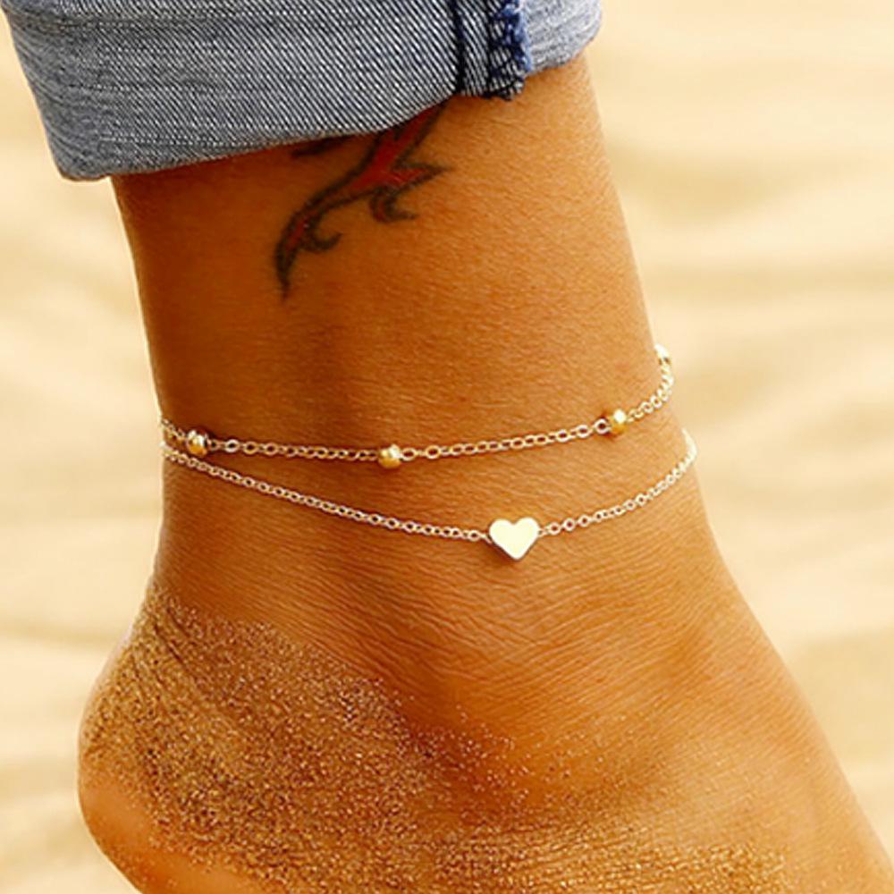 

European & American Fashion Double-Layer Love Anklets for Women - Beach Holiday Style