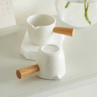 Ceramic Milk Pot Small Ceramic Frying Pan Milk Pot Butter Heater 4-inch Wooden Handle Ceramic Milk Pot Heating