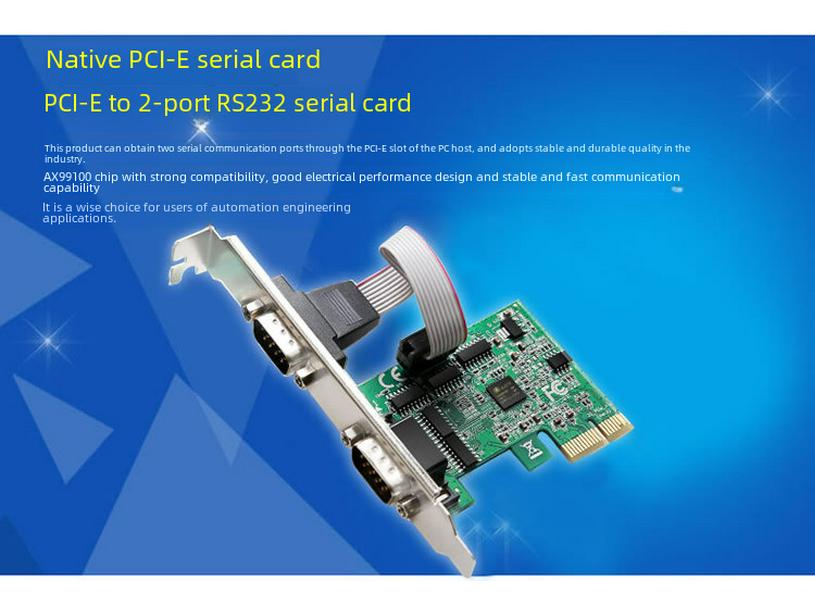 PCI-E To RS232 Dual Port Serial Card for PC Expansion, PCIe 9 Pin DB9 Serial Communication Adapter. Add 2 Serial Ports with This PCIe Card.
