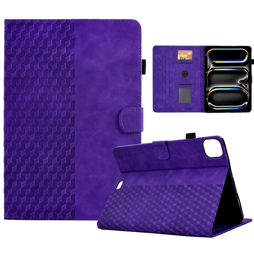 A3 For iPad Pro 11 (2024) Case Card Slots Leather Tablet Cover Block Pattern