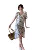 Floral dress women's summer new French coffee break cold style temperament socialite niche beautiful long dress
