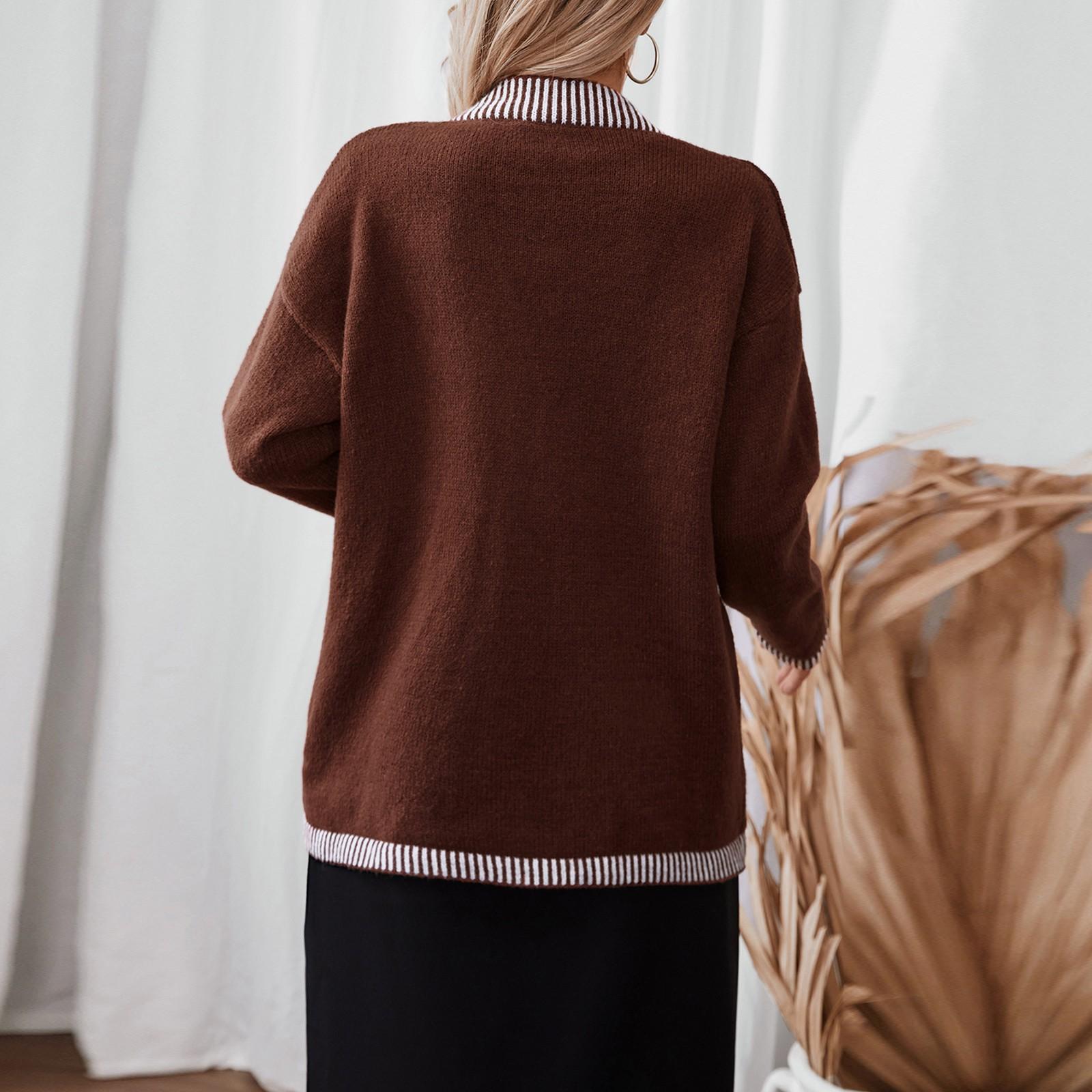 Женский кардиган свободного кроя с цветными блоками и V-образным вырезом — фото 4