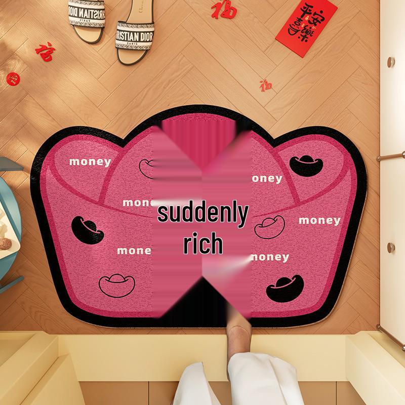 Get Rich Red Ingot Floor Mat - Irregular Silk Loop Foot Pad for Cute Festive New House Entrance 40*60CM