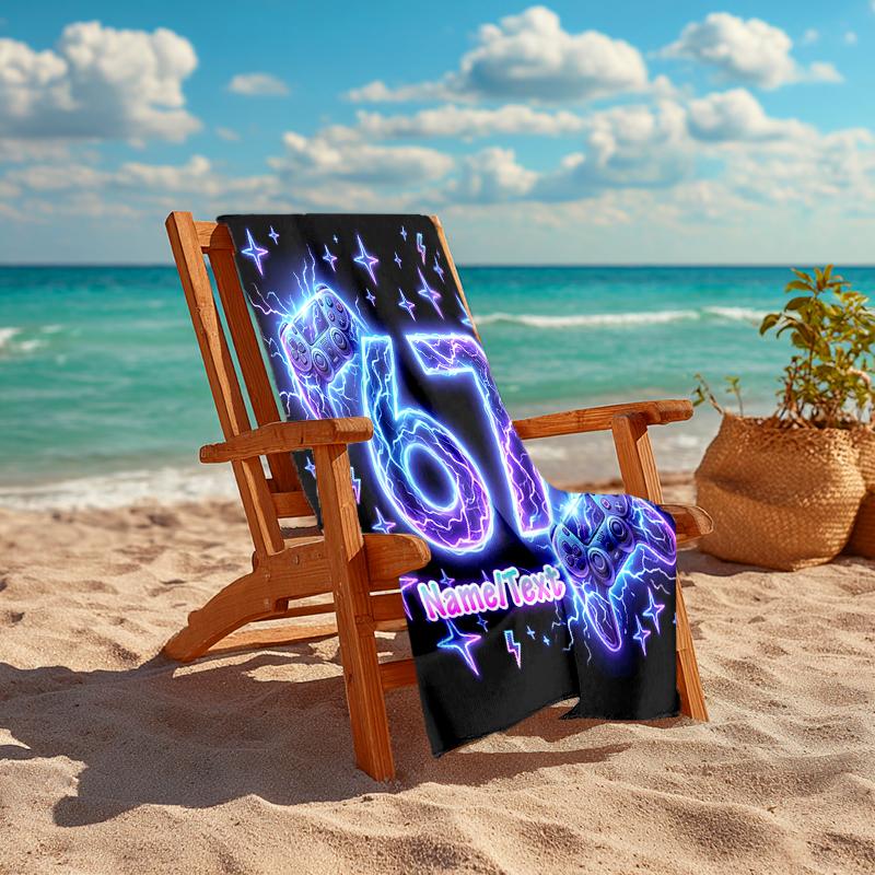 1PC Custom Name Energetic Neon Celebration Beach Towel Highly Absorbent And Sand-Resistant Towel for Swimming, Pool, Yoga, And Travel Lightweight