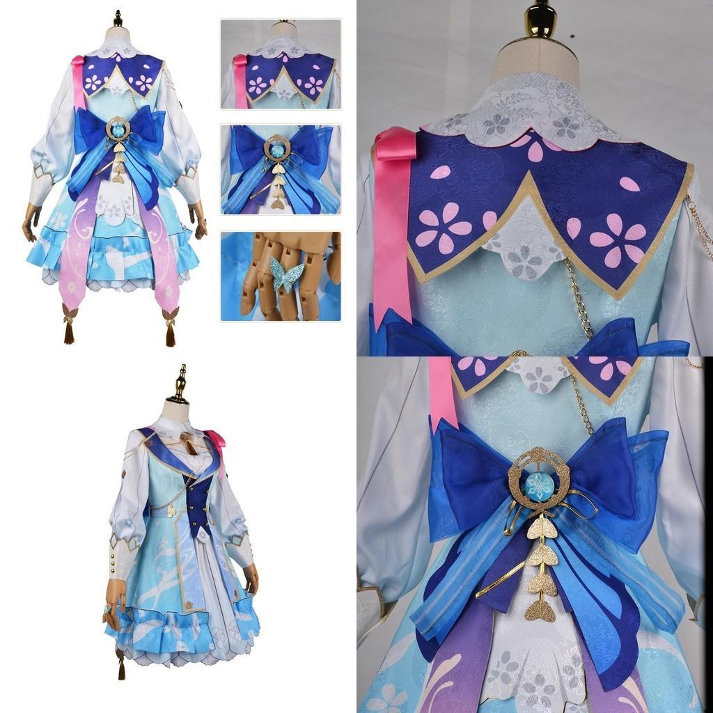 Genshin Impact Kamisato Ayaka Cosplay Costume Wig Flower Dress Hat Halloween