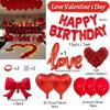 Red Birthday Balloon Set with Bow, Love Heart, Aluminum Foil Balloon, Simulated Petals for Birthdays and Valentine's Day
